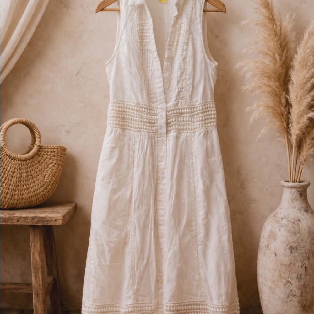Maeve Ivory Sleeveless Midi Dress with Smocked Waist